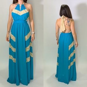 COPY - Champagne & Strawberry Teal Halter Maxi Gown Dress